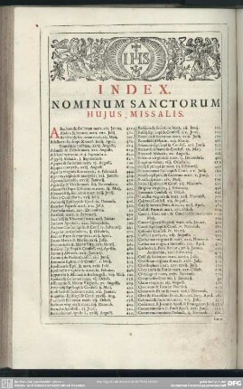 Index Nominum Sanctorum Hujus Missalis