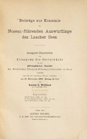 Beiträge zur Kenntnis der nosean-führenden Auswürflinge des Laacher Sees