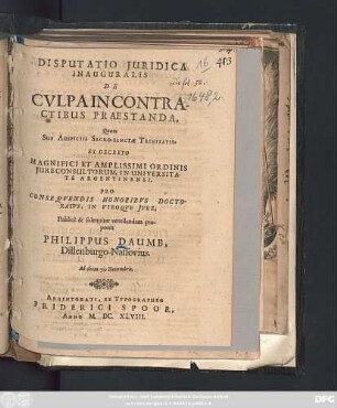 Disputatio Iuridica Inauguralis De Culpa In Contractibus Praestanda