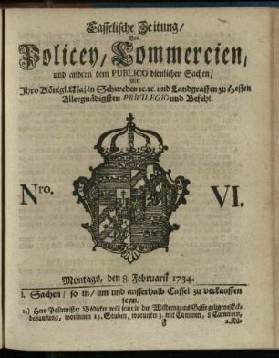 Nro. VI, Montags, den 8. Februarii 1734