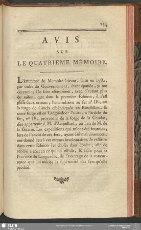 Avis Sur Le Quatrième Mèmoire