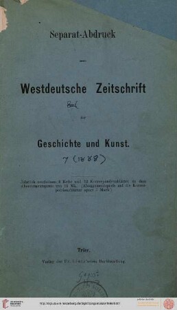 Zur Geschichte der grossen Heidelberger, sog. Manessischen Liederhandschrift (aus: Westdeutsche Zeitschrift für Geschichte und Kunst , 7.1888, S. 326 - 376)