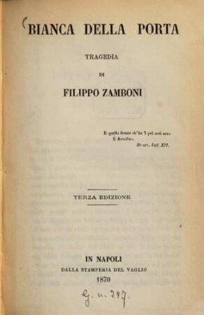 Bianca della Porta : Tragedia