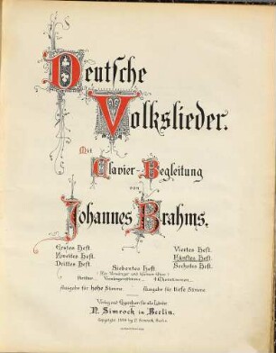 Deutsche Volkslieder : mit Clavier-Begl., 5. Heft