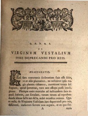 Exercitatio Ivridica De Virginvm Vestalivm Ivre Deprecandi Pro Reis