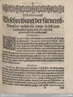 Definitiones und Beschreibung der fürnembsten wort/welche der jenige/so sich zum Landmessen begeben will/vor allen dingen wol wissen und verstehen muß.