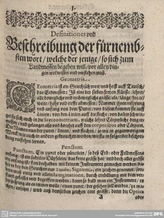 Definitiones und Beschreibung der fürnembsten wort/welche der jenige/so sich zum Landmessen begeben will/vor allen dingen wol wissen und verstehen muß.
