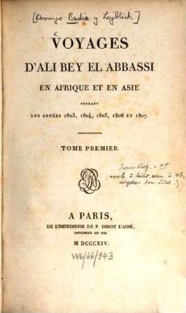 Voyages d'Ali Bey el Abbassi en Afrique et en Asie pendant les années 1803, 1804, 1805, 1806 et 1807, 1 (1814)