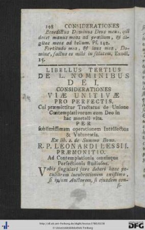 Libellus Tertius. Considerationes Viae Unitivae, pro Perfectis.