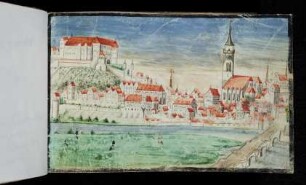 15r, Illustration (Aquarell auf Pergament): Stadtansicht Tübingen von Süden her