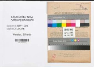 Entnazifizierung Elfriede Mueller, geb. 21.01.1895 (Krankenschw.)
