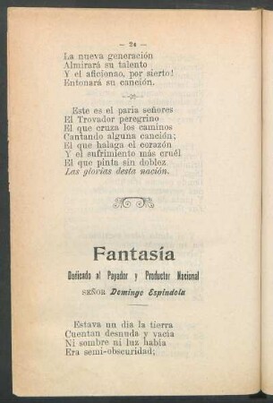 Fantasía : Dedicado al payador y productor nacional señor Domingo Espindola