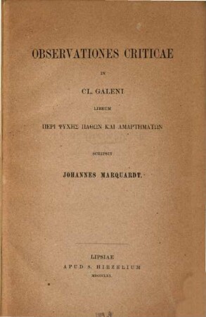 Observationes criticae in Cl. Galeni librum 