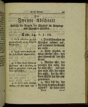 Der Zweyte Abschnitt Enthält die Reguln der Klugheit im Umgange mit schwachen Christen.