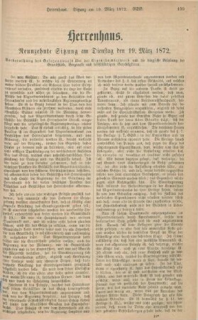 Herrenhaus. Neunzehnte Sitzung am Dienstag den 19. März 1872