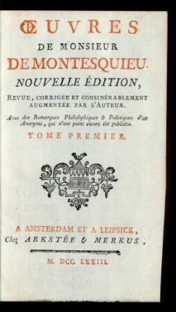 T. 1: Œuvres De Monsieur De Montesquieu