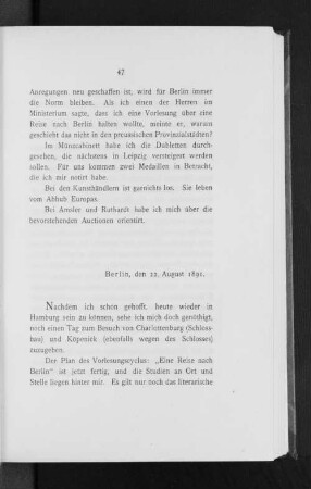 Berlin, den 22. August 1891.
