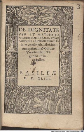 De dignitate, usu et methodo philosophiae moralis, quam Aristoteles ad Nicomachum filium conscripsit