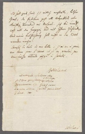 Christoph Martin Wieland (1733 - 1813) Autographen: Briefe von Christoph Martin Wieland an verschiedene Adressaten - BSB Autogr.Cim. Wieland, Christoph Martin, 6. Christoph Martin Wieland (1733 - 1813) Autographen: Brief von Christoph Martin Wieland an Johann Eustach von Görtz - BSB Autogr.Cim. Wieland, Christoph Martin.6