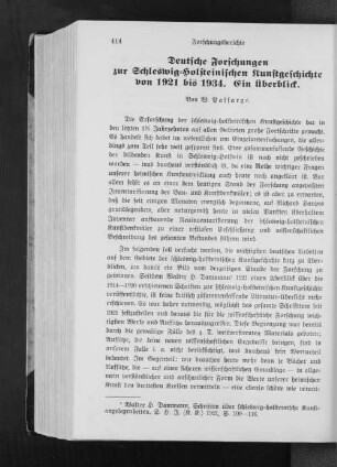 Deutsche Forschungen zur Schleswig-Holsteinischen Kunstgeschichte von 1921 bis 1934. Ein Überblick.