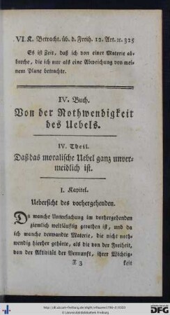 IV. Theil. Daß das moralische Übel ganz unvermeidlich ist.