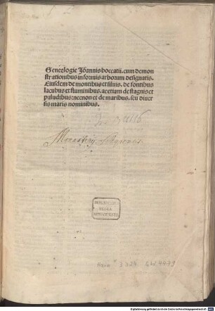 Genealogie Joannis boccatii : cum demonstrationibus in formis arborum designatis