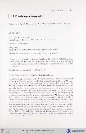 1. Forschungsschwerpunkt: Gehirn und Geist: Physische und psychische Funktionen des Gehirns