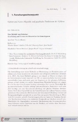 1. Forschungsschwerpunkt: Gehirn und Geist: Physische und psychische Funktionen des Gehirns