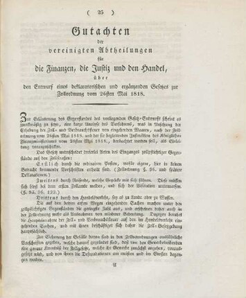 Gutachten der vereinigten Abtheilungen ...