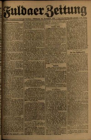 Erste Ausgabe vom Mittwoch, den 24. Dezember 1919.