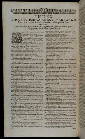 Index Locupletissimus Rerum, Verborum, Materiarum atque Sententiarum, quæ in hoc primo Tomo.