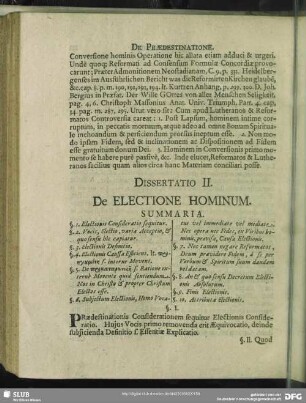 Dissertatio II. De Electione Hominum