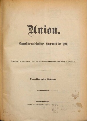 Union : evangelisch-protestantisches Kirchenblatt der Pfalz. 34. 1896