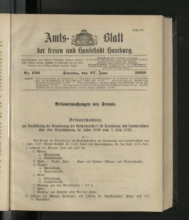 No. 136, 27. Juni 1920