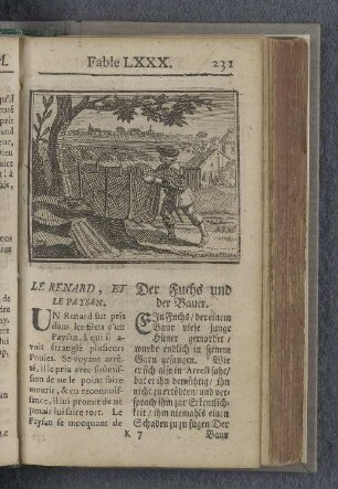 Fable LXXX. : Le renard, et le paysan. Der Fuchs und der Bauer.