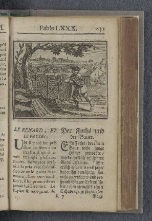 Fable LXXX. : Le renard, et le paysan. Der Fuchs und der Bauer.