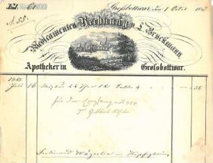 Rechnung des Apothekers L. Bruckmann aus Großbottwar mit Ortsansicht