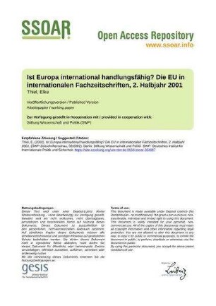 Ist Europa international handlungsfähig? Die EU in internationalen Fachzeitschriften, 2. Halbjahr 2001
