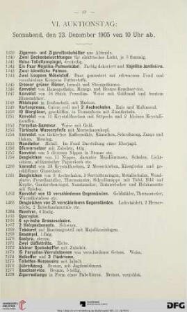 VI. Auktionstag: Sammstag, den 23. Dezember 1905 (Nr. 1238-1483)