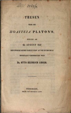 Thesen über die Politeia Platon's
