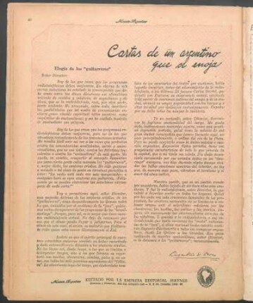 Cartas de un argentino que se enoja : Elogio de los "guitarreros"
