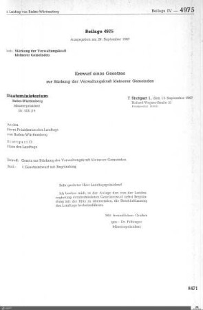 Gesetzentwurf zur Stärkung der Verwaltunskraft kleinerer Gemeinden
