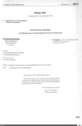 Gesetzentwurf zur Stärkung der Verwaltunskraft kleinerer Gemeinden