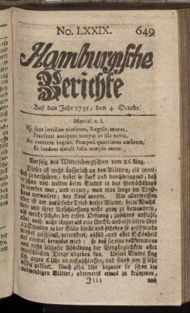 No. LXXIX. Auf das Jahr 1735, den 4. Octobr. - No. LXXXVI. Auf das Jahr 1735, den 28. Octobr.