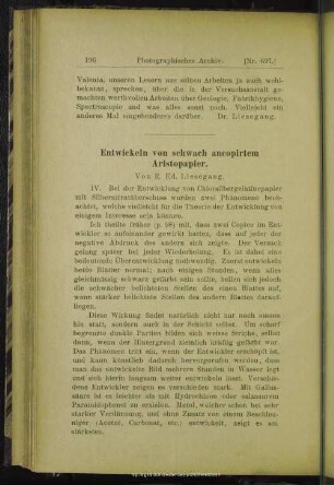 Entwickeln von schwach ancopirtem Aristopapier