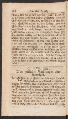 Der XVII. Titul. Von gütlichen Rachtungen oder Verträgen