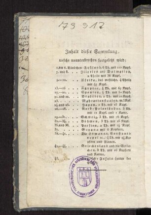 Inhalt dieser Sammlung, welche ununterbrochen fortgeseßt wird: