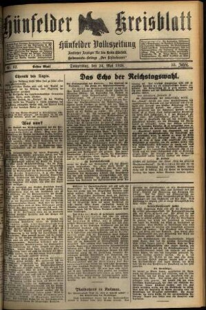 Erste Ausgabe vom Donnerstag, den 24. Mai 1928.