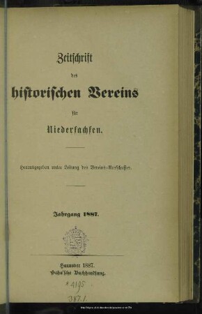 [52.]1887: Zeitschrift des Historischen Vereins für Niedersachsen