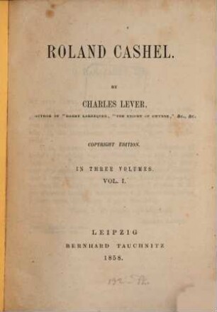 Roland Cashel : in three volumes, 1